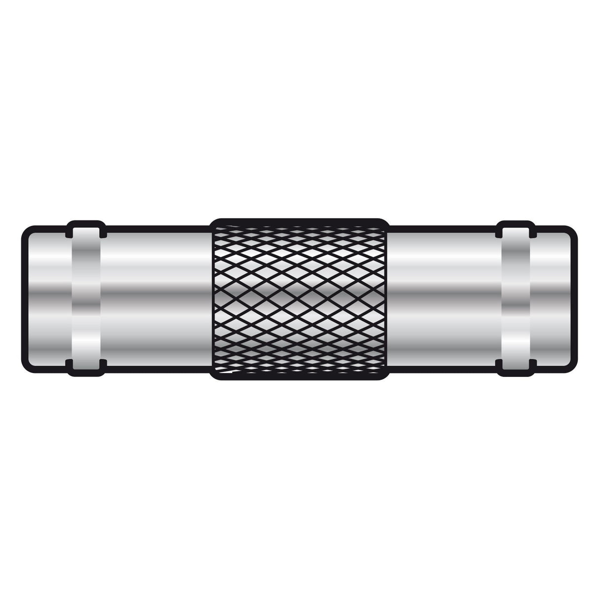 An illustration of a silencer muffler with a metallic, cylindrical body and a mesh pattern in the center, reflecting the precision found in the AV:Link Coupler BNC Socket - BNC Socket, similar to how CCTV systems ensure optimal performance in reducing exhaust noise.