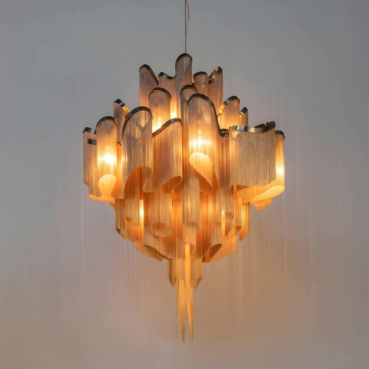 Valora 19 Light Metal Chain Veil Chandelier - Champagne