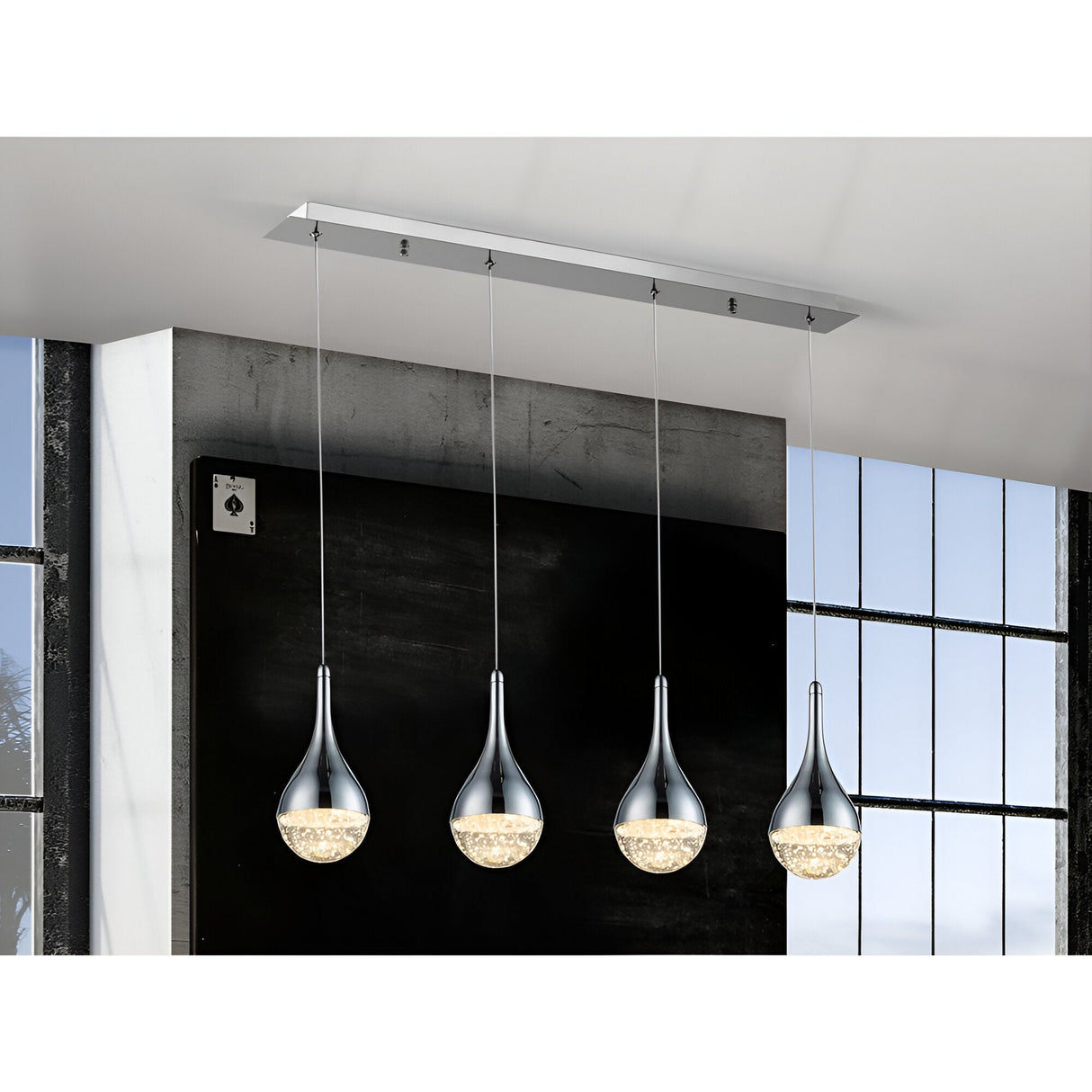 Elie 4 Light LED Glass Bar Pendant 20W 3000K - Chrome