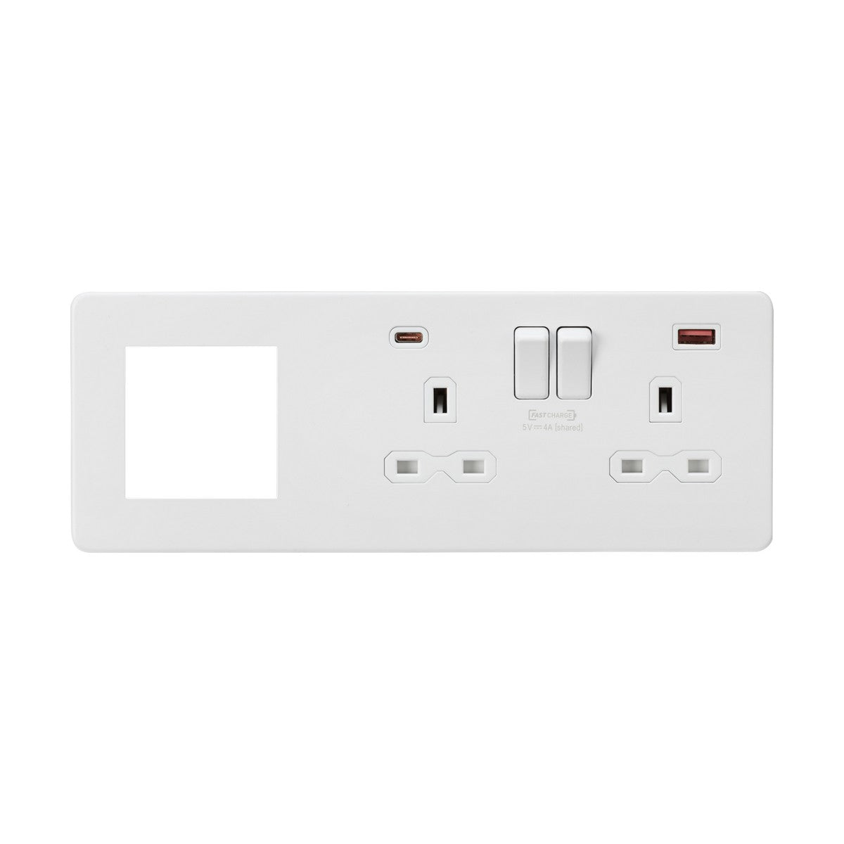 13A 2G DP Socket +2G Modular + Dual USB A+C 12V DC 1.5A (Max. 18W) - Matt White w/White Insert