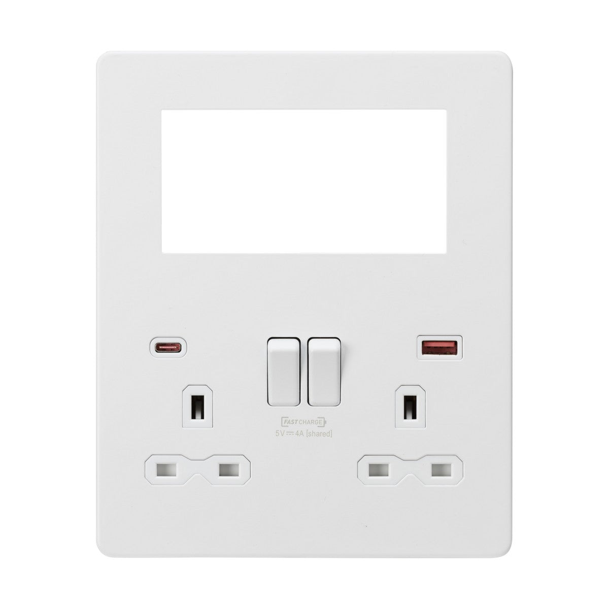 Small Multimedia Combo Plate + Dual USB A+C 12V DC 1.5A (Max. 18W) - Matt White w/White Insert