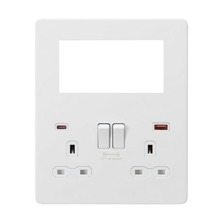 Small Multimedia Combo Plate + Dual USB A+C 12V DC 1.5A (Max. 18W) - Matt White w/White Insert