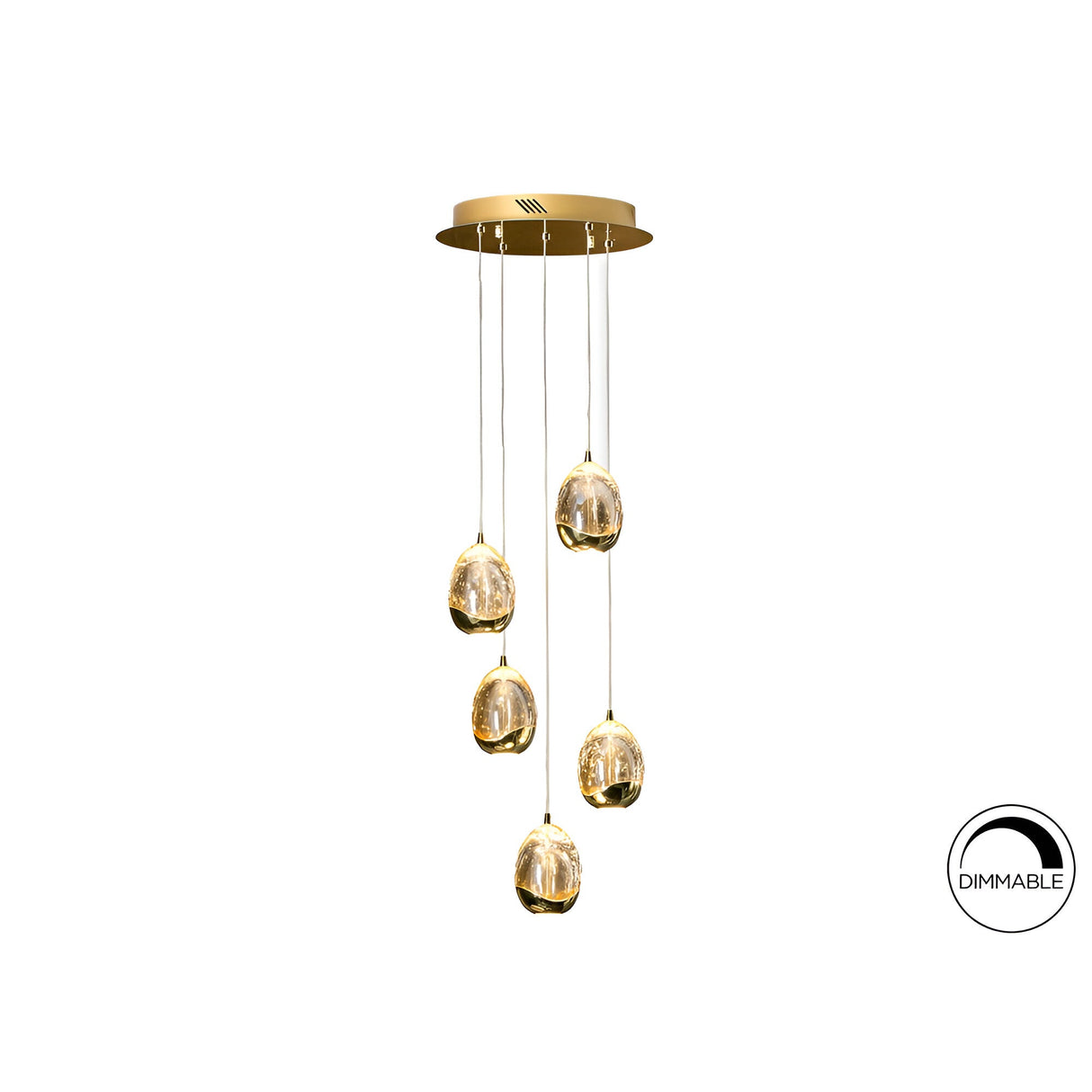 Rocio 5 Light Dimmable LED Glass Cluster Pendant Light 25W 3000K - Champagne