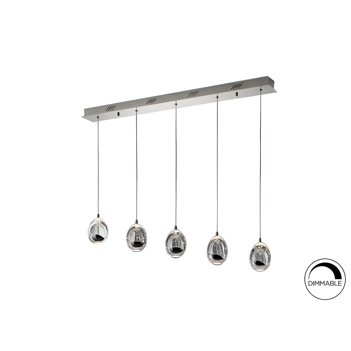 Rocio 5 Light Dimmable LED Glass Bar Pendant 25W 3000K - Chrome