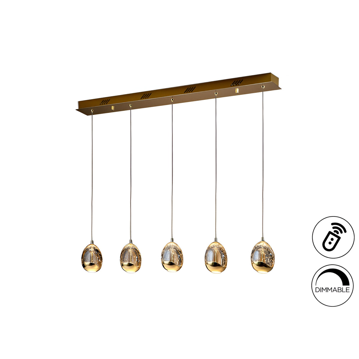Rocio 5 Light Dimmable LED Glass Bar Pendant - Gold (With Remote Control)