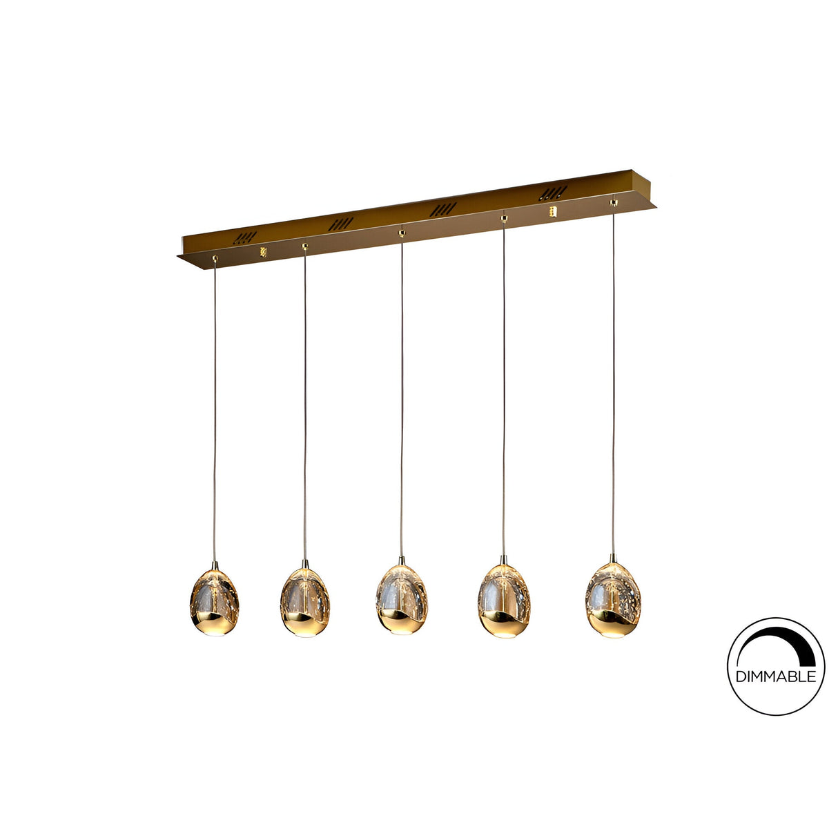 Rocio 5 Light Dimmable LED Glass Bar Pendant 25W 3000K - Gold