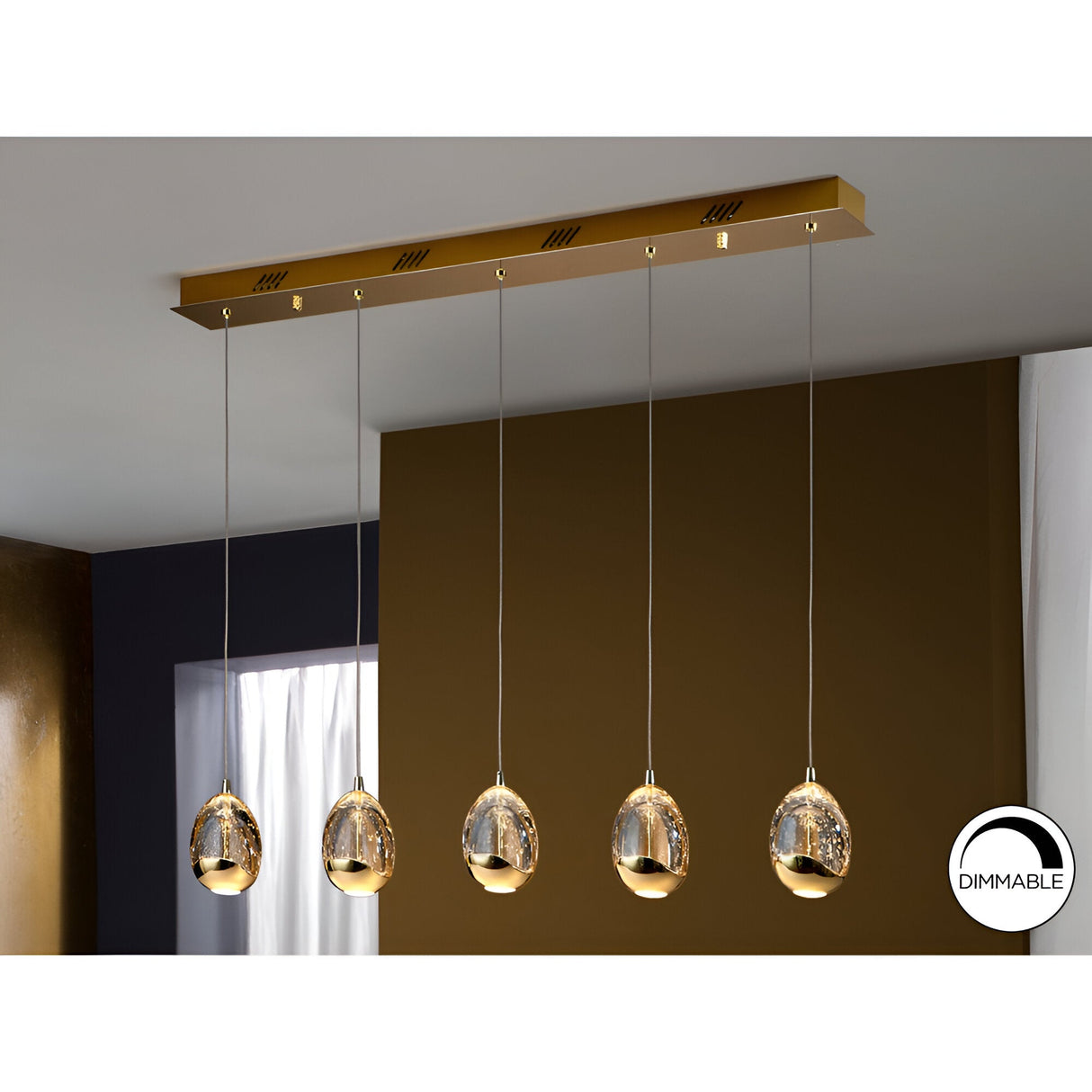 Rocio 5 Light Dimmable LED Glass Bar Pendant 25W 3000K - Gold