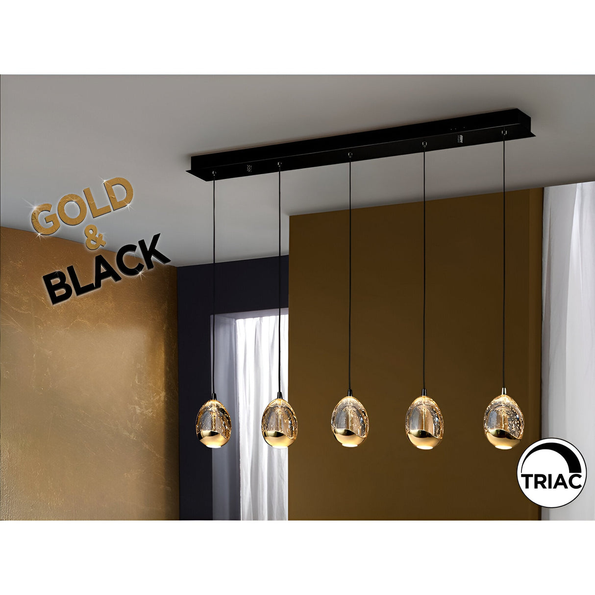 Rocio 5 Light Dimmable LED Bar Pendant 25W 3000K - Black/Gold