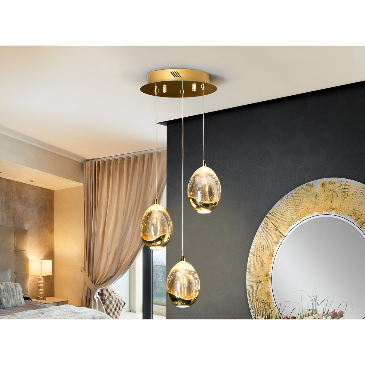 Rocio 14 Light Dimmable LED Glass Cluster Pendant Light 15W 3000K - Gold