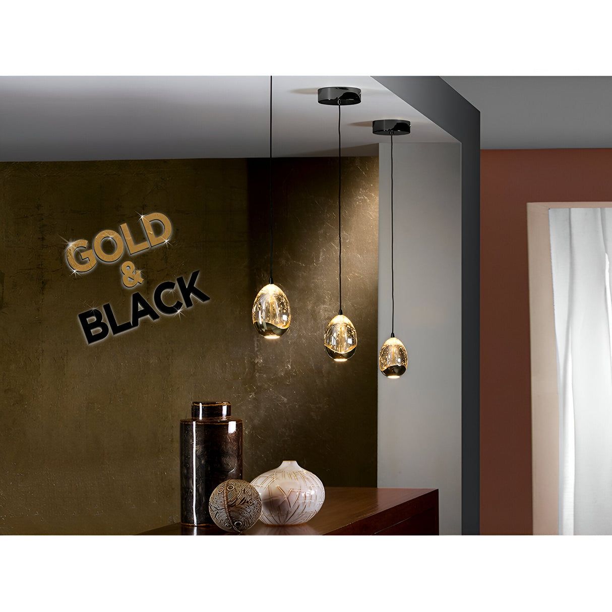 Rocio LED Glass Pendant Light 5W 3000K - Black/Gold