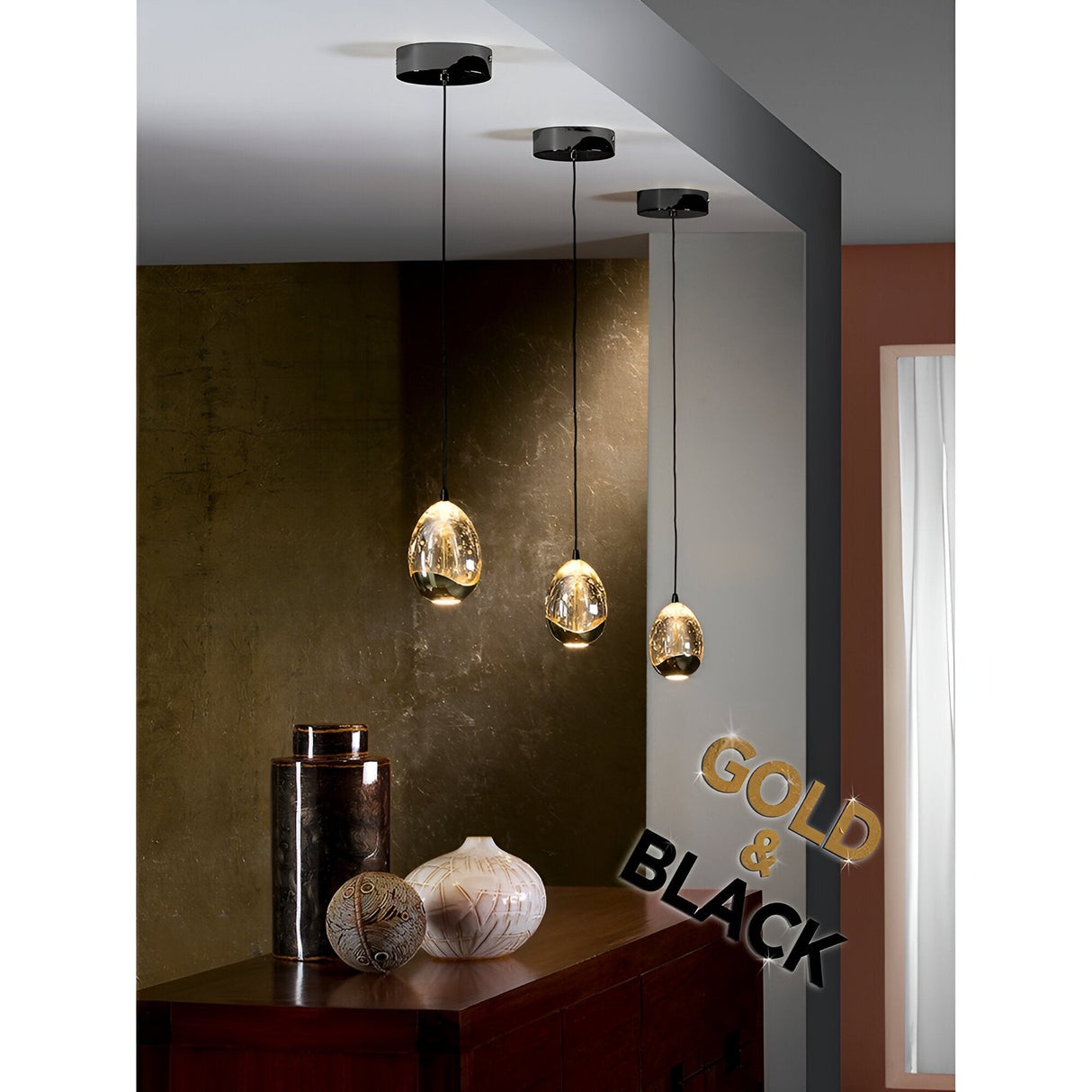 Rocio LED Glass Pendant Light 5W 3000K - Black/Gold