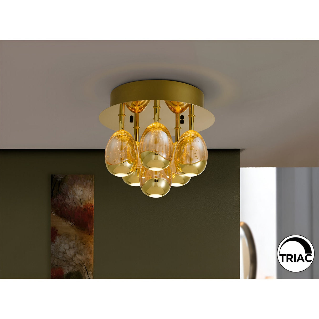 Rocio 6 Dimmable LED Glass Semi-Flush Light - Champagne (With Remote Control)