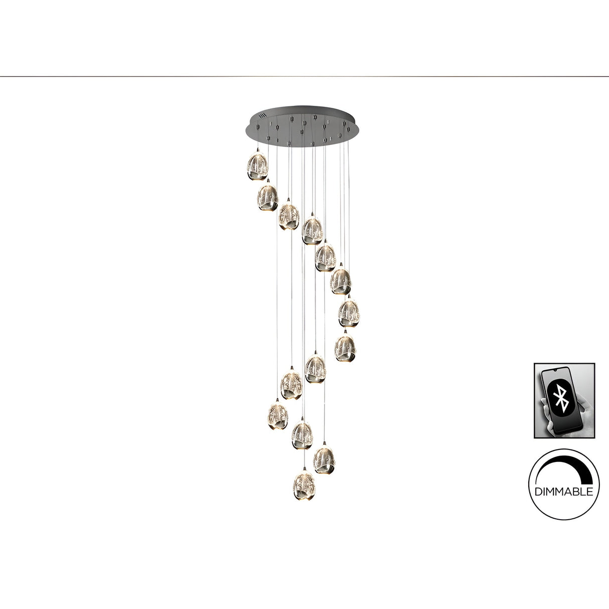 Rocio 14 Light Dimmable LED Small Glass Cluster Pendant Light 70W 3000K - Silver