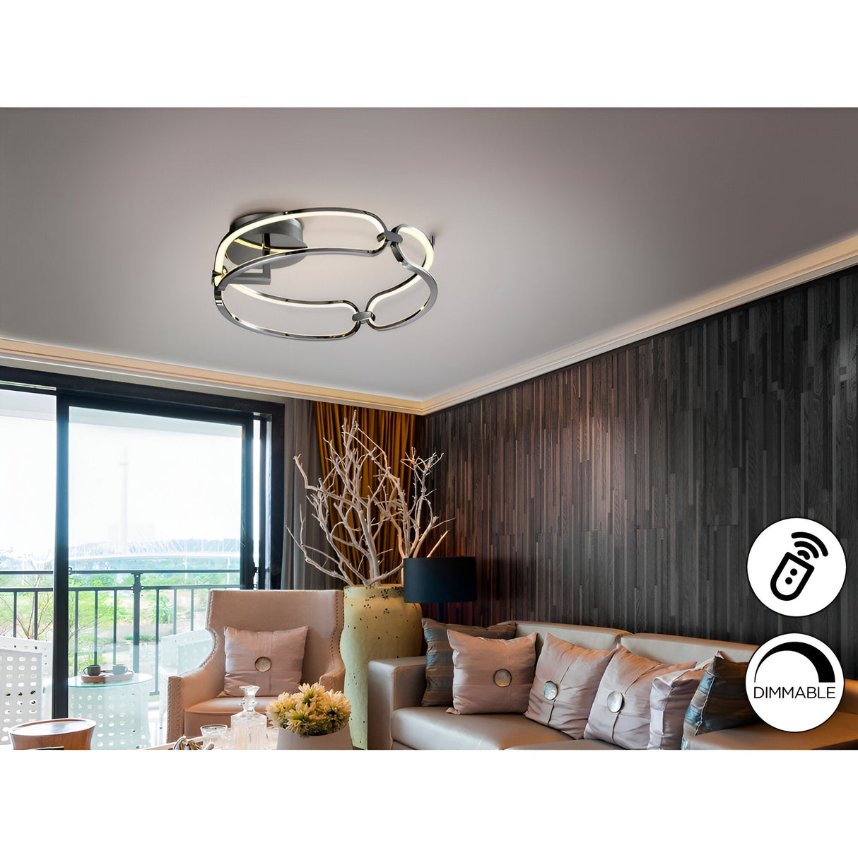 Colette Dimmable LED Small Semi-Flush Light - Chrome (With Remote Control)
