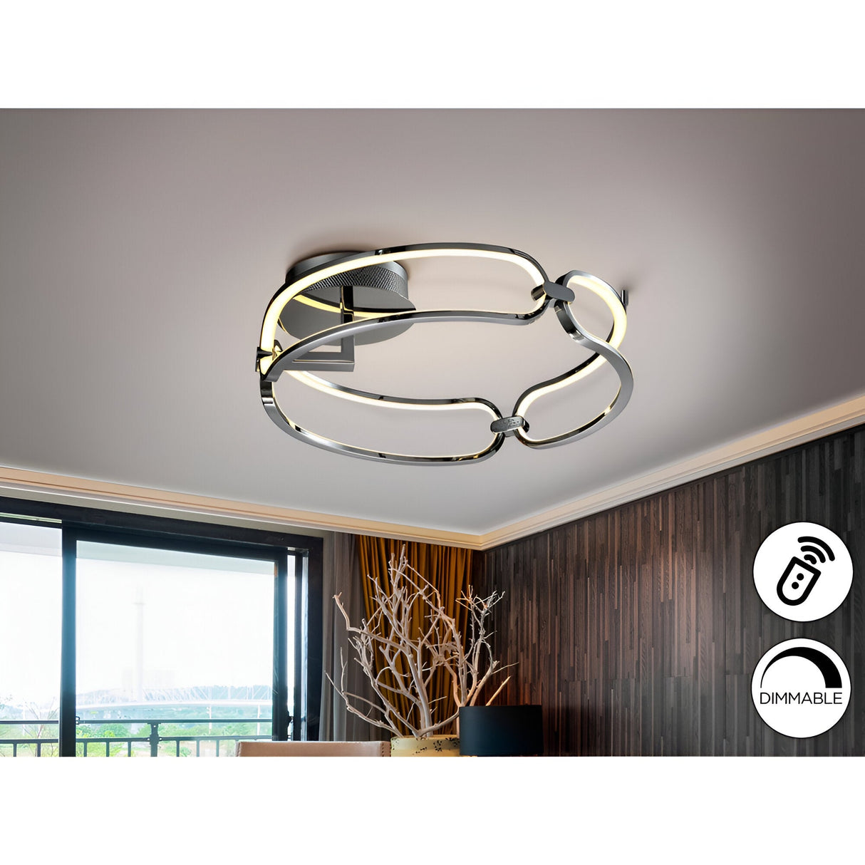 Colette Dimmable LED Small Semi-Flush Light - Chrome (With Remote Control)