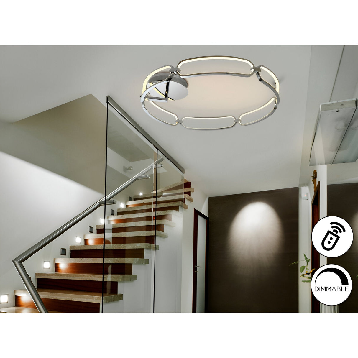 Colette Dimmable LED Large Semi-Flush Light - Chrome (With Remote Control)