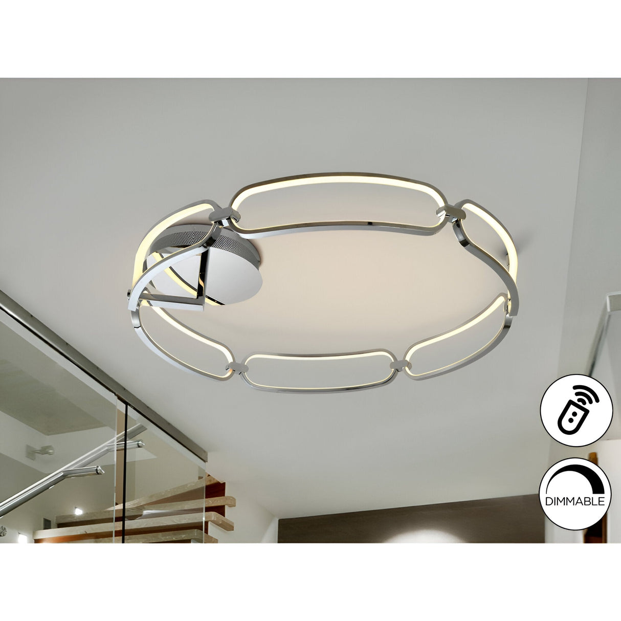 Colette Dimmable LED Large Semi-Flush Light - Chrome (With Remote Control)