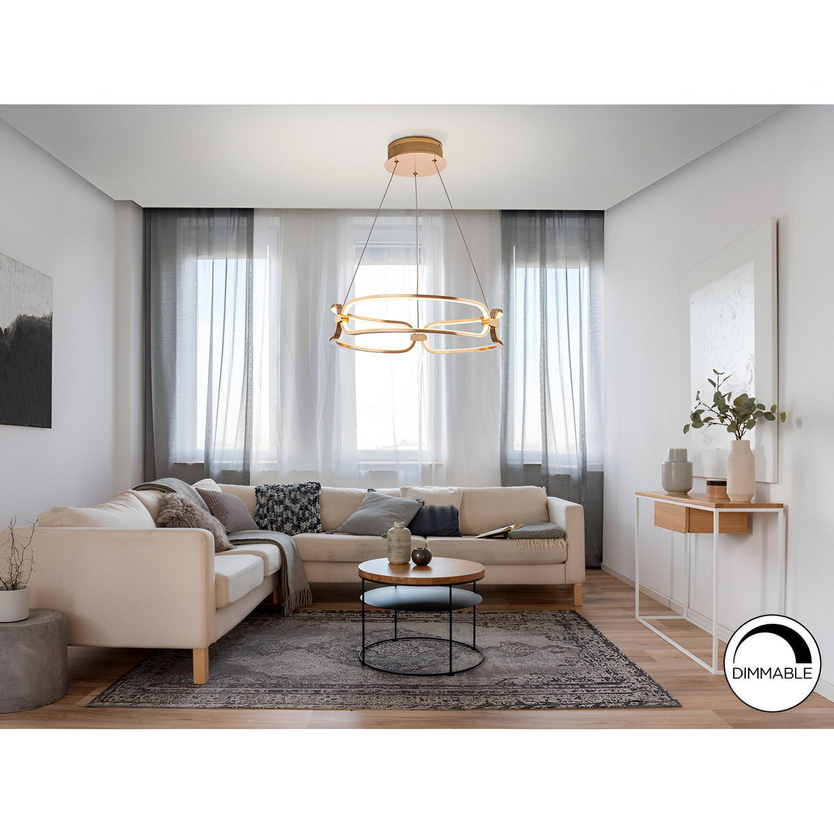 Colette Dimmable LED Small Circular Suspension Light - Rose Gold