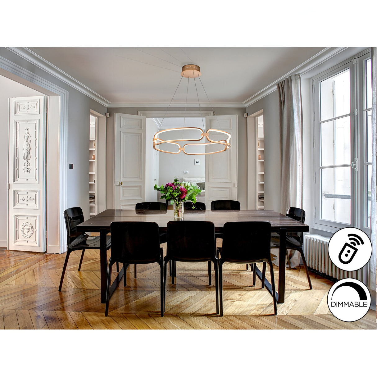 Colette Dimmable LED Small Circular Suspension Light - Rose Gold (With Remote Control)