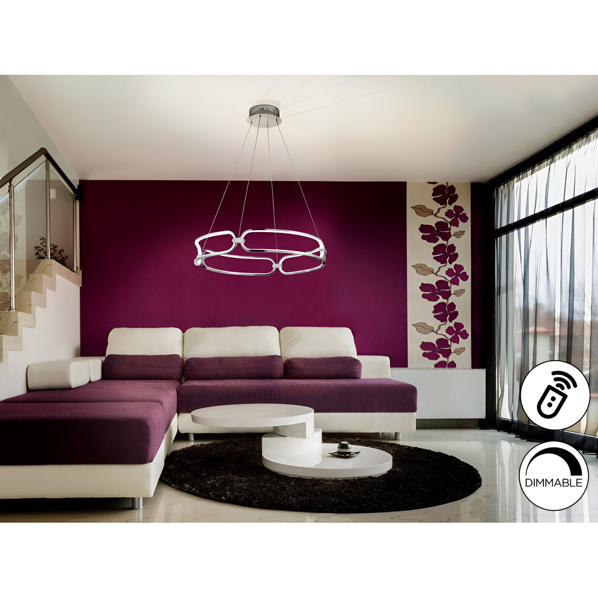 Colette Dimmable LED Small Circular Suspension Light - Chrome (With Remote Control)