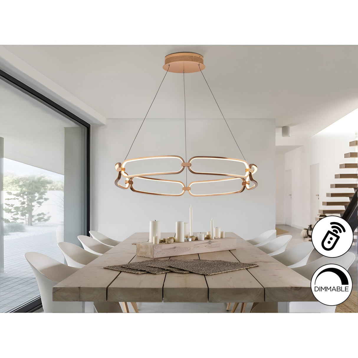 Colette Dimmable LED Large Circular Suspension Light - Rose Gold (With Remote Control)