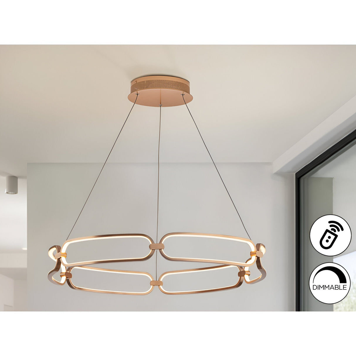 Colette Dimmable LED Large Circular Suspension Light - Rose Gold (With Remote Control)