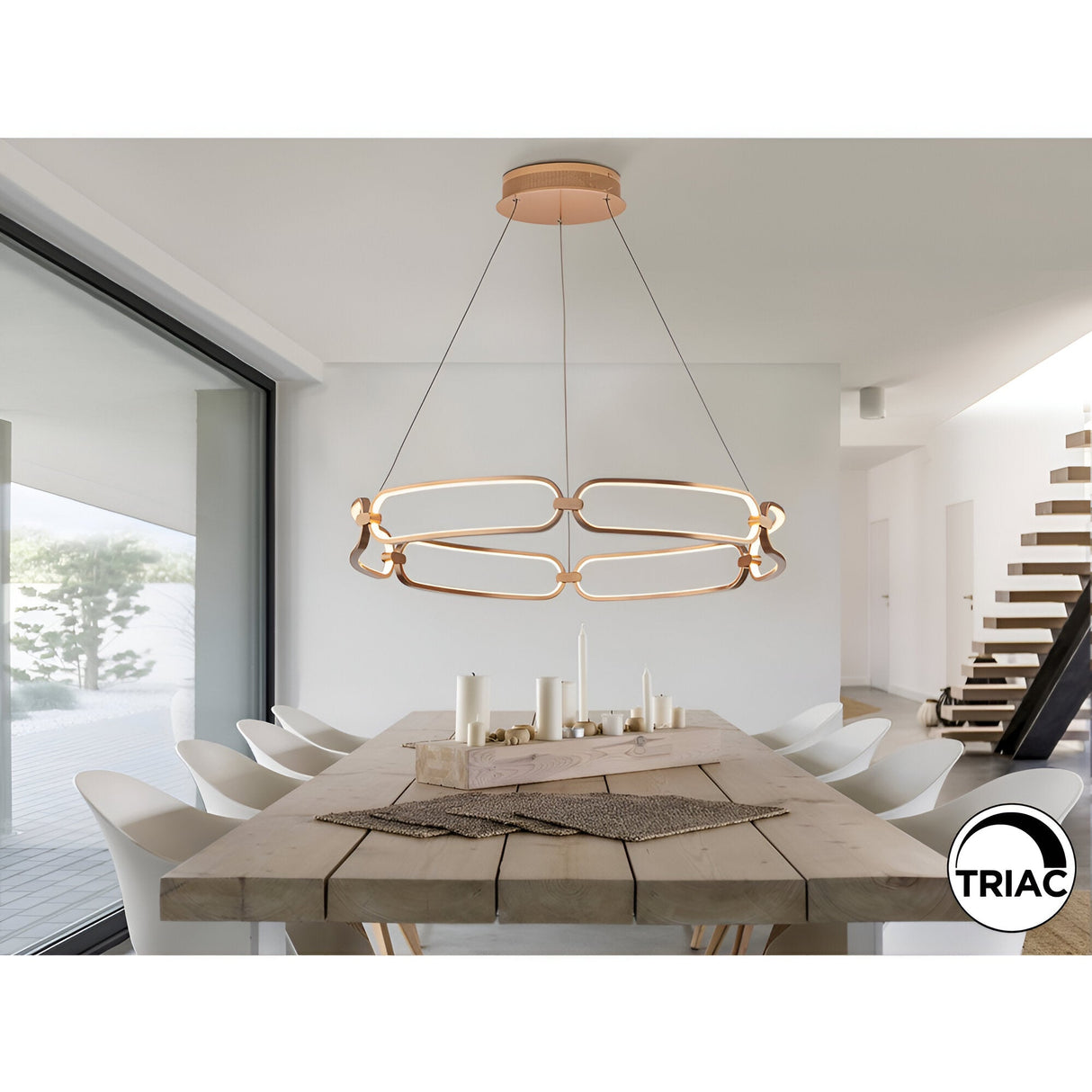 Colette Dimmable LED Large Circular Suspension Light - Rose Gold