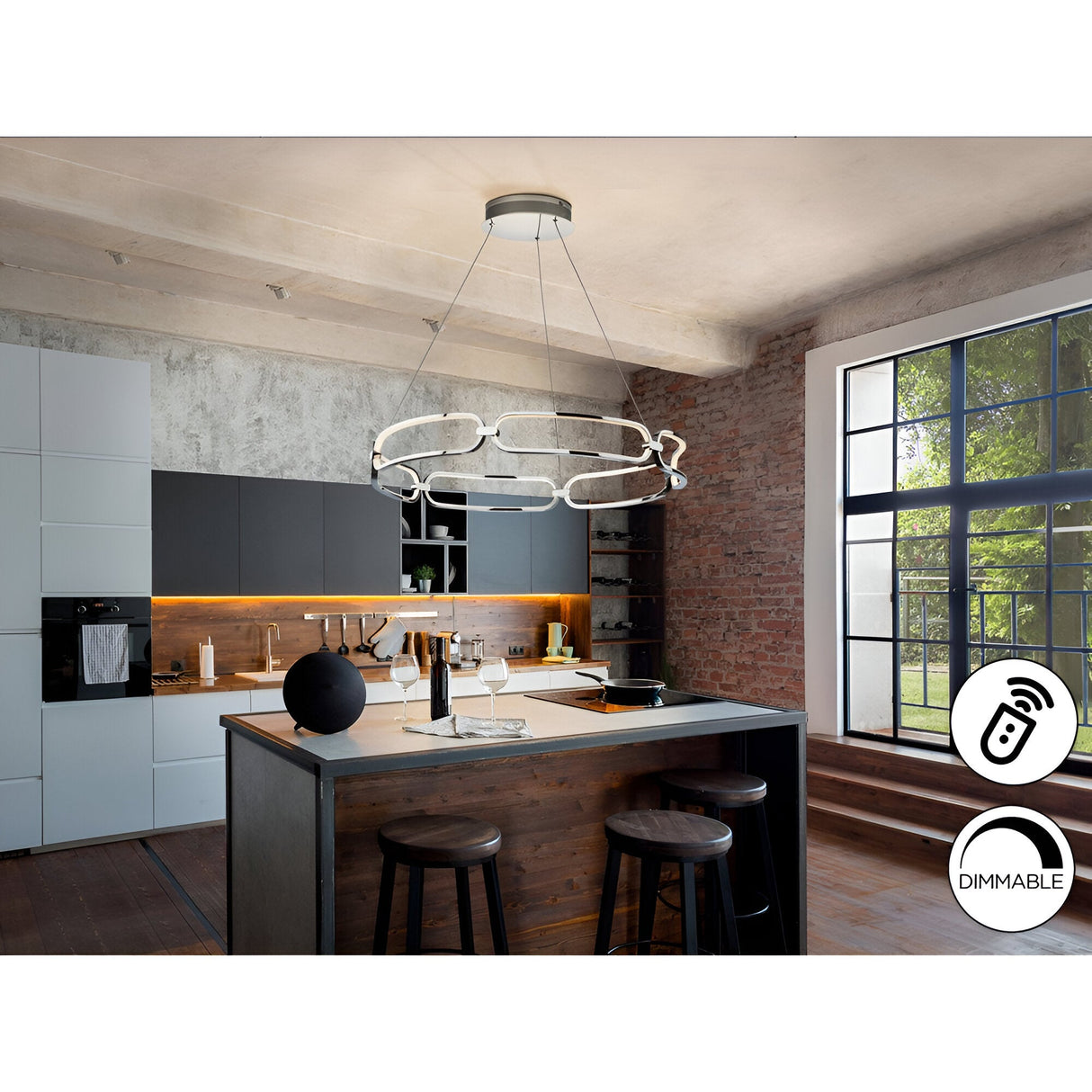 Colette Dimmable LED Large Circular Suspension Light - Chrome (With Remote Control)
