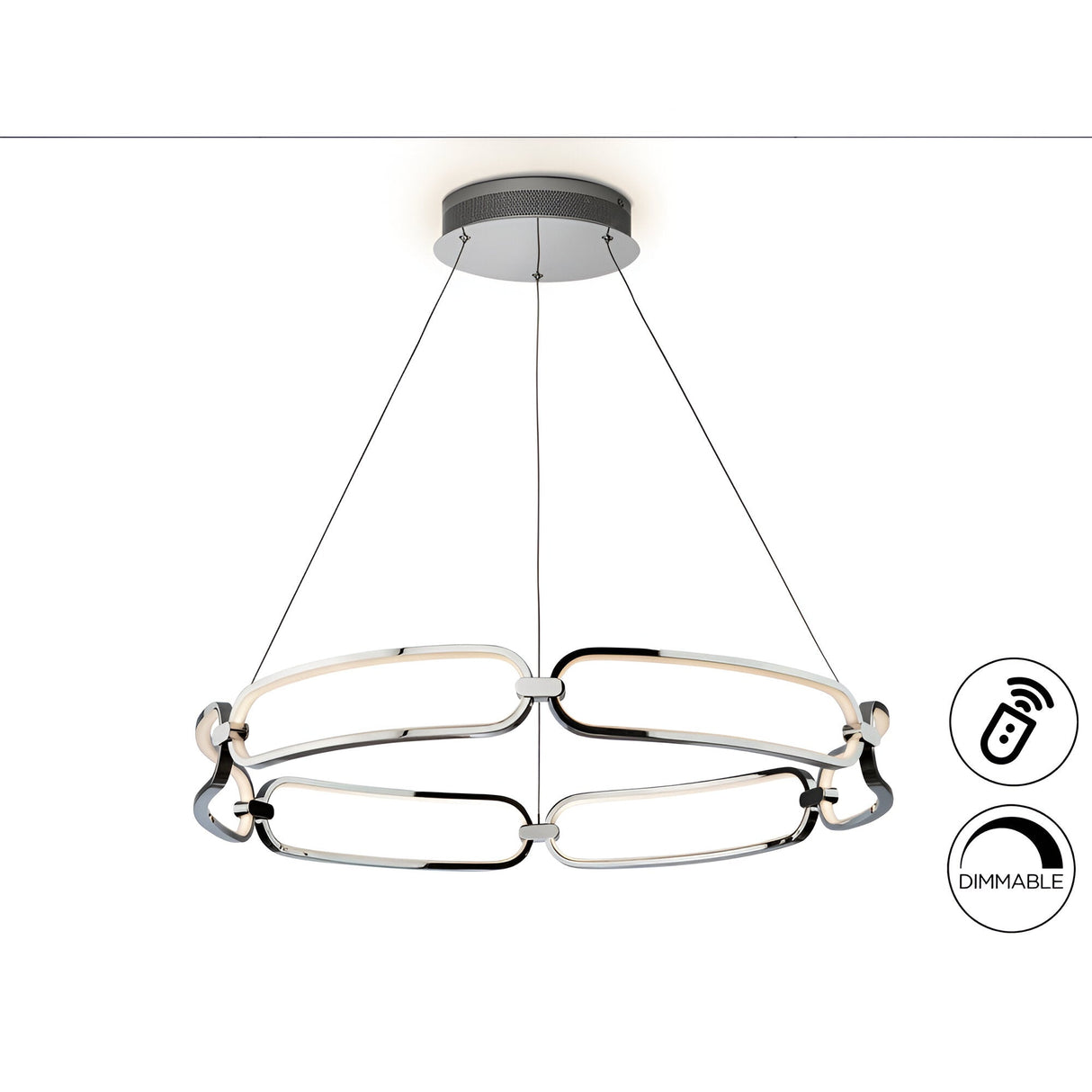 Colette Dimmable LED Large Circular Suspension Light - Chrome (With Remote Control)