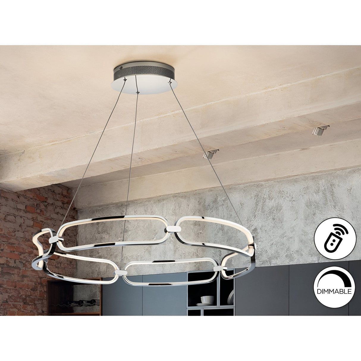 Colette Dimmable LED Large Circular Suspension Light - Chrome (With Remote Control)