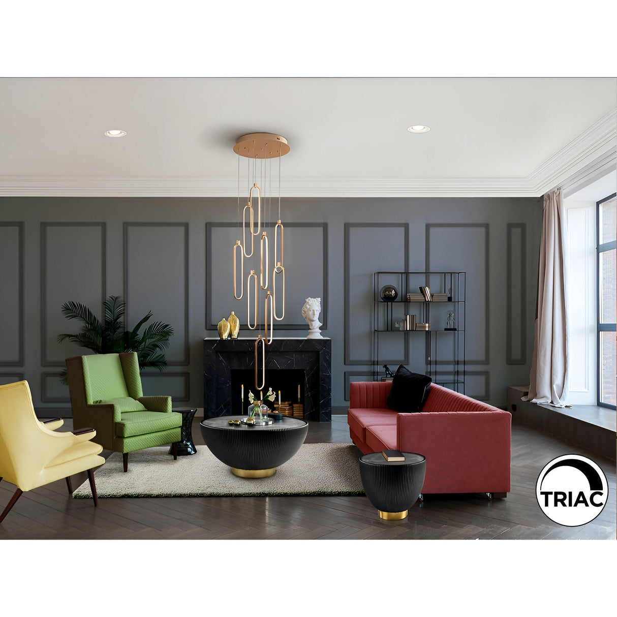 Colette 9 Light Dimmable LED Cluster Pendant Light - Rose Gold (With Remote Control)