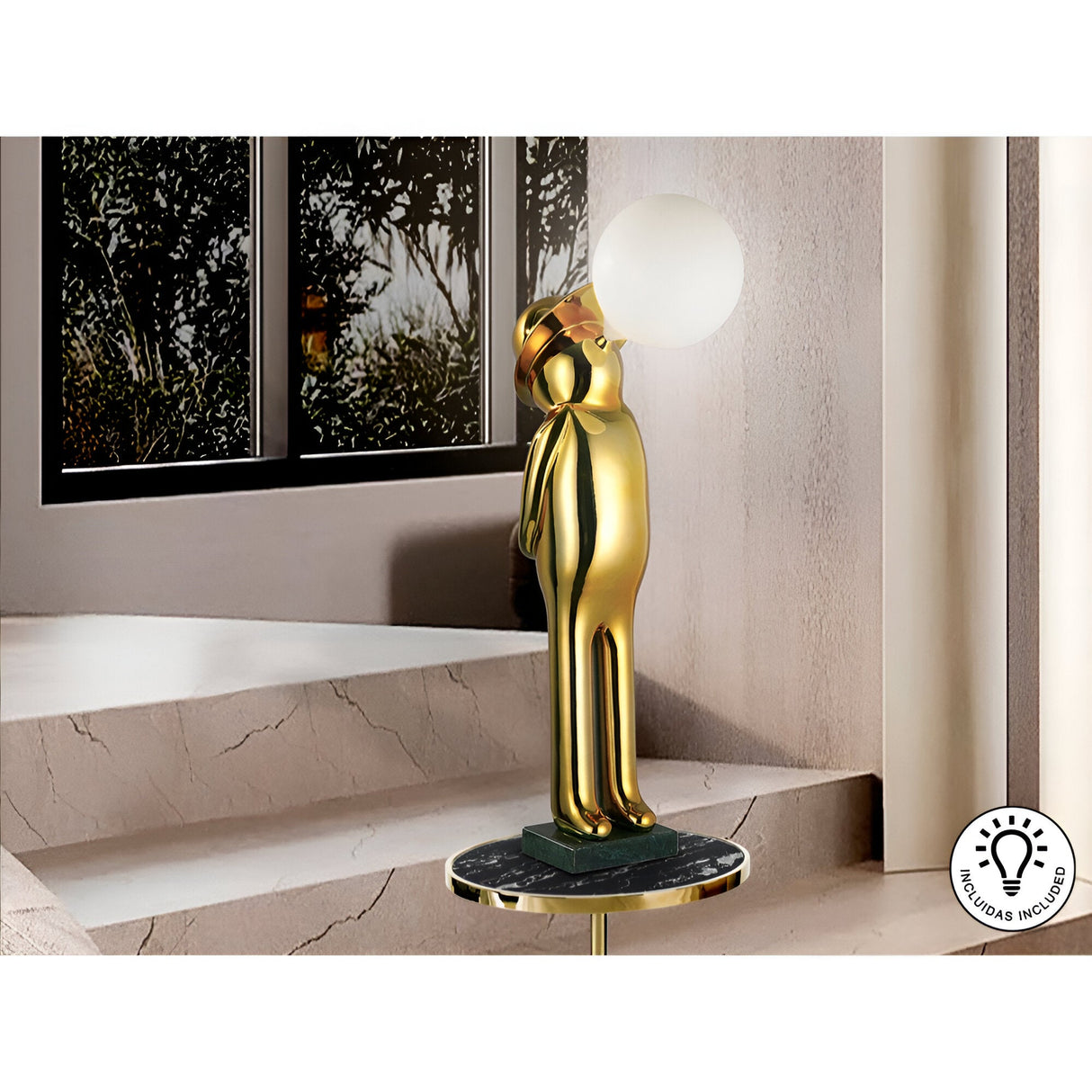 Mr. Bubble Gold Sculpture With LED Sphere Light - 82cm