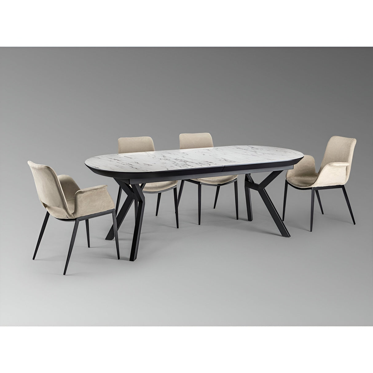 Antea 8-10 Seater Wood & Metal Extendable Dining Table – White Marble