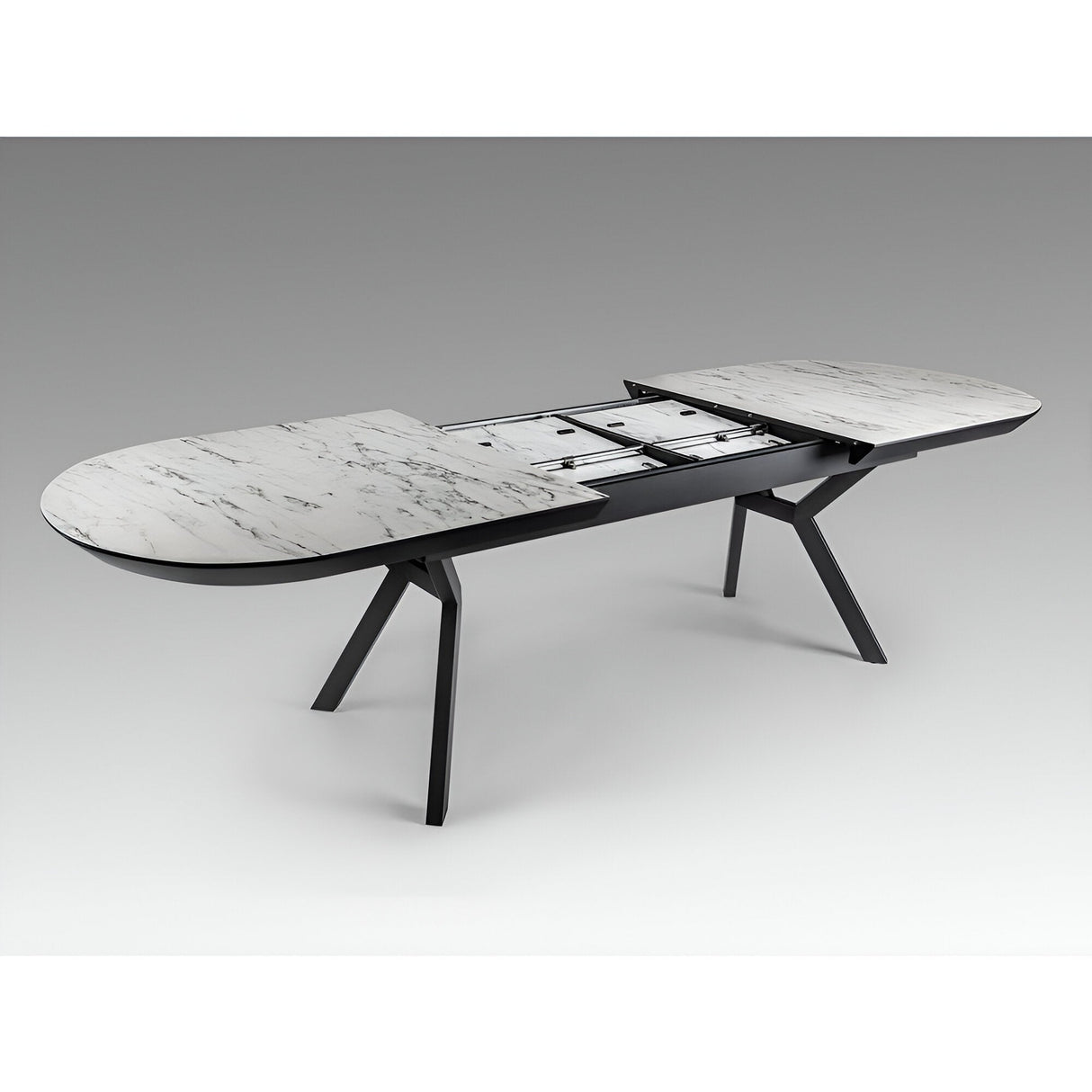 Antea 8-10 Seater Wood & Metal Extendable Dining Table – White Marble