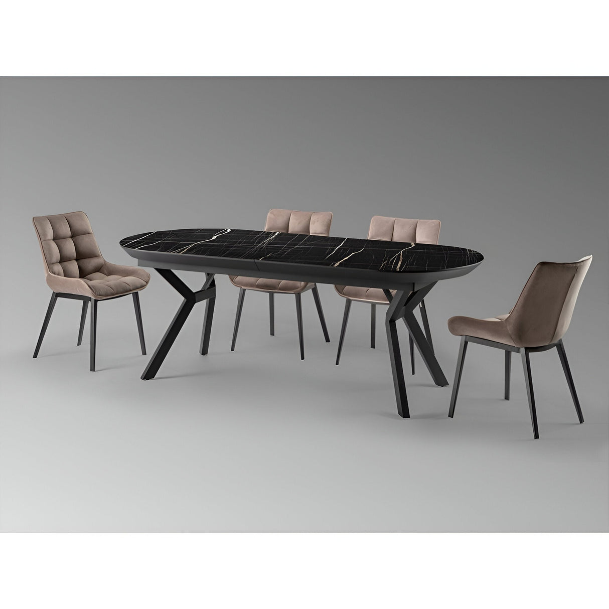 Antea 8-10 Seater Wood & Metal Extendable Dining Table – Black Marble