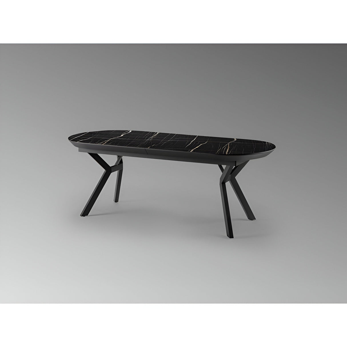 Antea 8-10 Seater Wood & Metal Extendable Dining Table – Black Marble