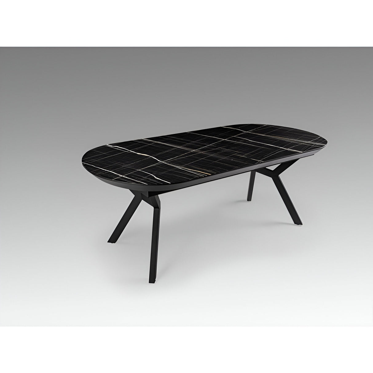 Antea 8-10 Seater Wood & Metal Extendable Dining Table – Black Marble