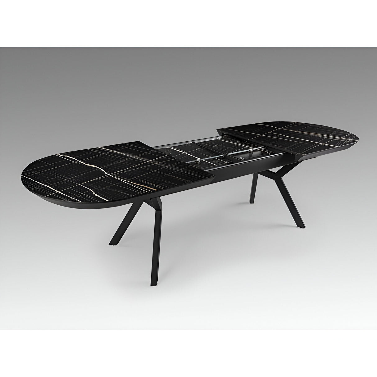 Antea 8-10 Seater Wood & Metal Extendable Dining Table – Black Marble