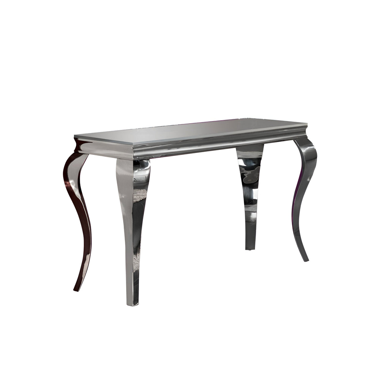 Barroque Stainless Steel & Glass Console Table - Silver