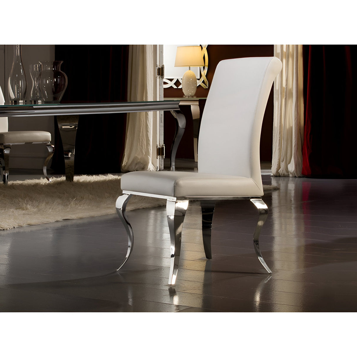 Barroque Faux Leather Dining Chair - White