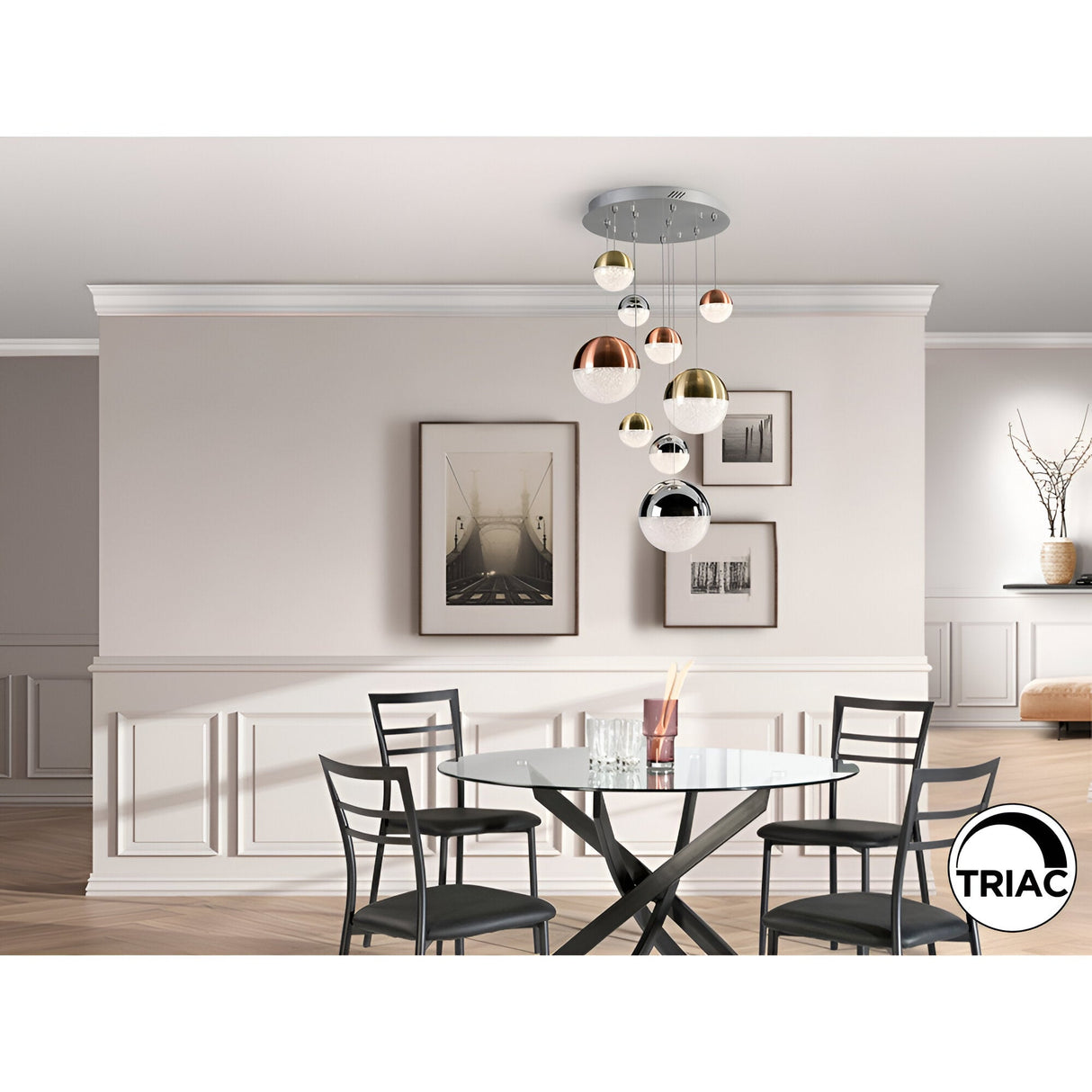 Sphere 9 Light Dimmable LED Cluster Pendant Light 78W 3000K - Multicoloured