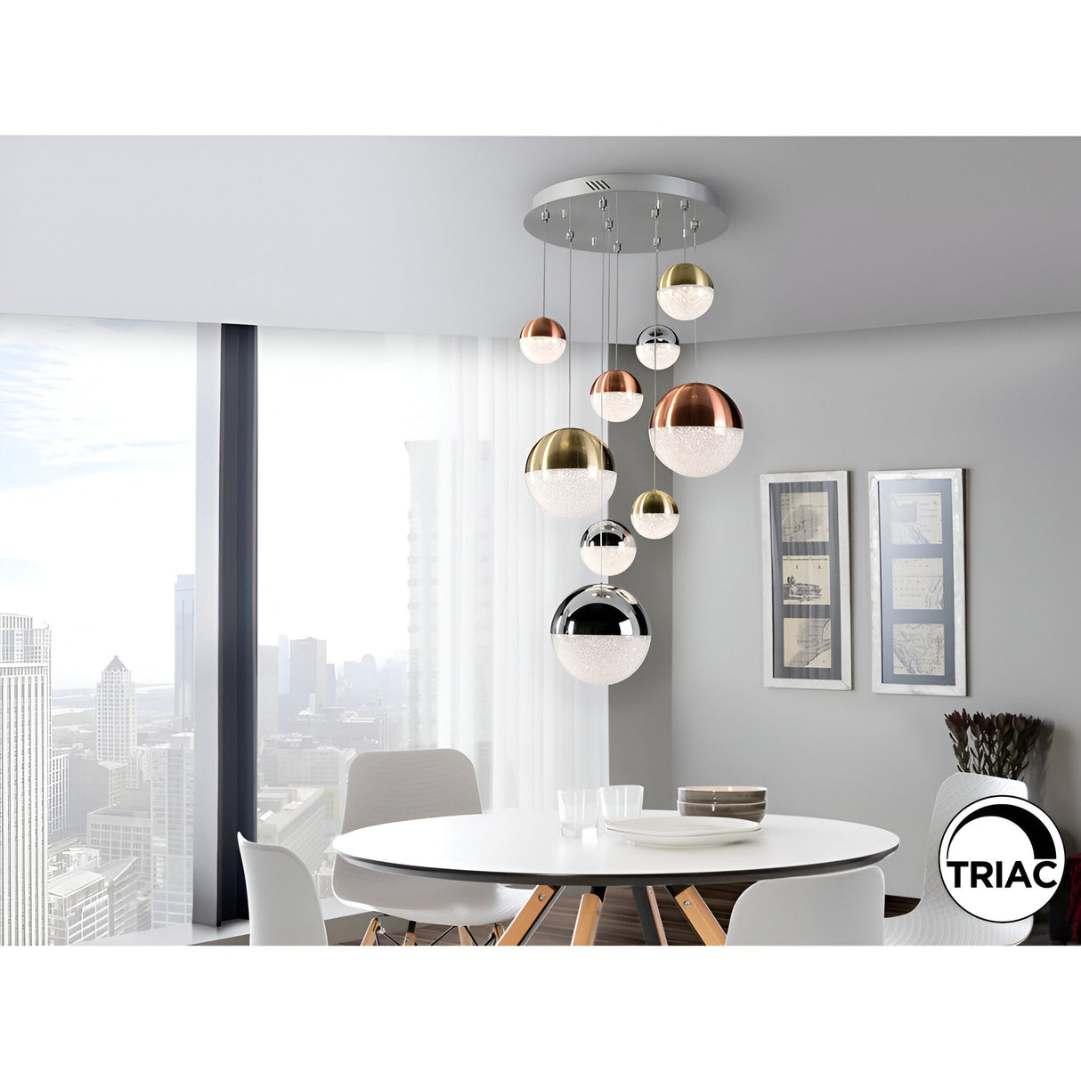 Sphere 9 Light Dimmable LED Cluster Pendant Light 78W 3000K - Multicoloured