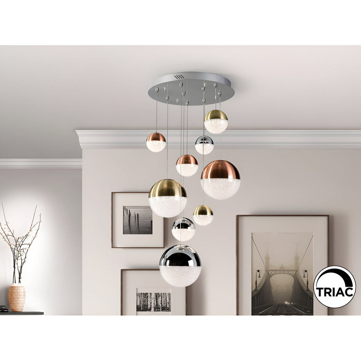 Sphere 9 Light Dimmable LED Cluster Pendant Light 78W 3000K - Multicoloured