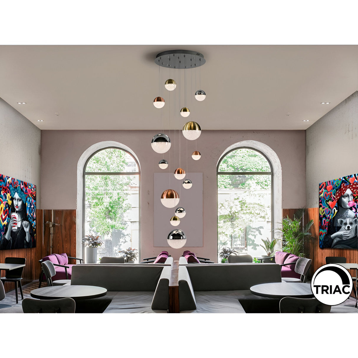 Sphere 14 Light Dimmable LED Large Cluster Pendant Light 78W 3000K - Multicoloured