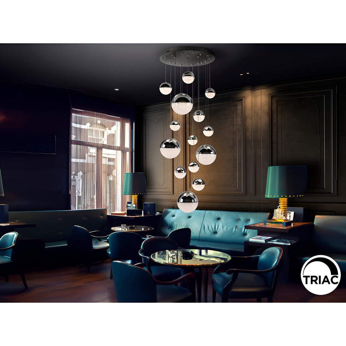 Sphere 14 Light Dimmable LED Small Cluster Pendant Light 78W 3000K - Chrome