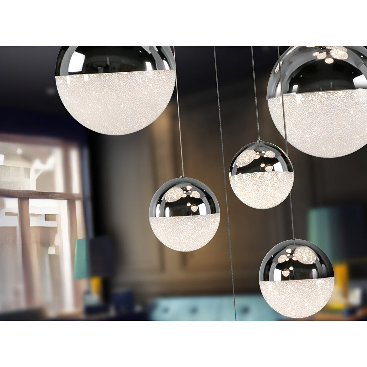 Sphere 14 Light Dimmable LED Small Cluster Pendant Light 78W 3000K - Chrome