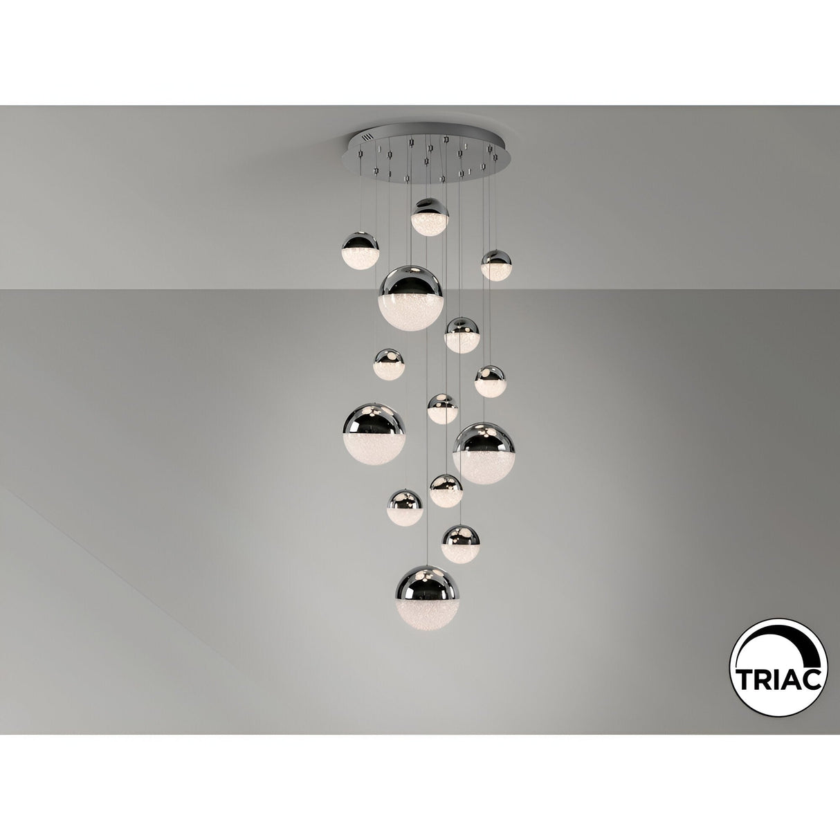 Sphere 14 Light Dimmable LED Small Cluster Pendant Light 78W 3000K - Chrome