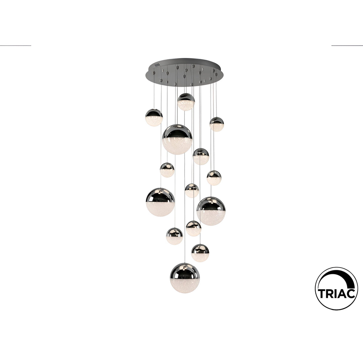 Sphere 14 Light Dimmable LED Small Cluster Pendant Light 78W 3000K - Chrome