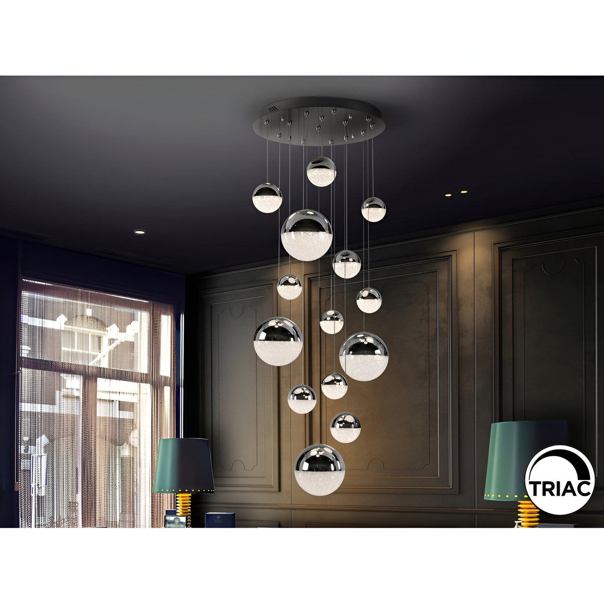 Sphere 14 Light Dimmable LED Small Cluster Pendant Light 78W 3000K - Chrome