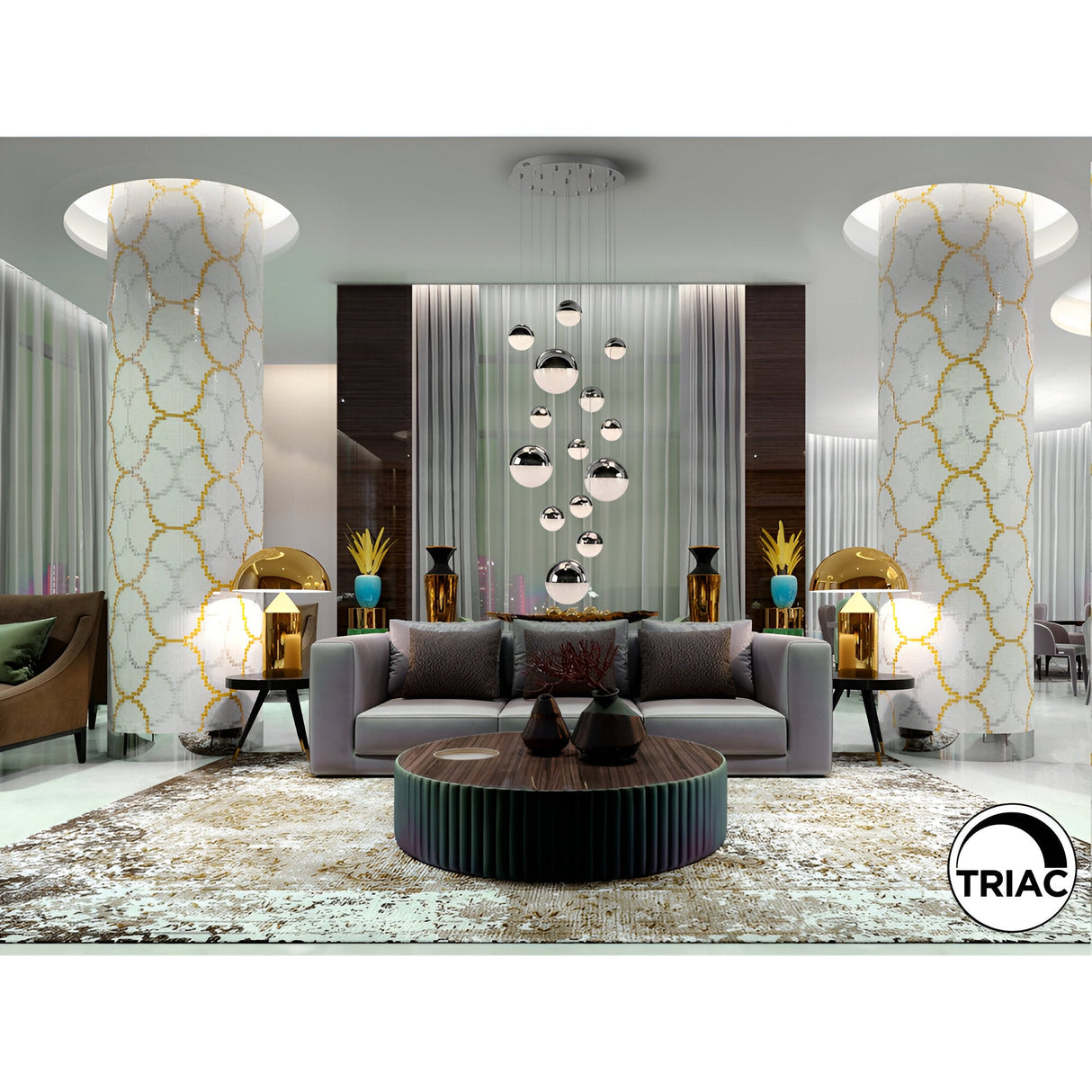 Sphere 14 Light Dimmable LED Large Cluster Pendant Light 78W 3000K - Chrome